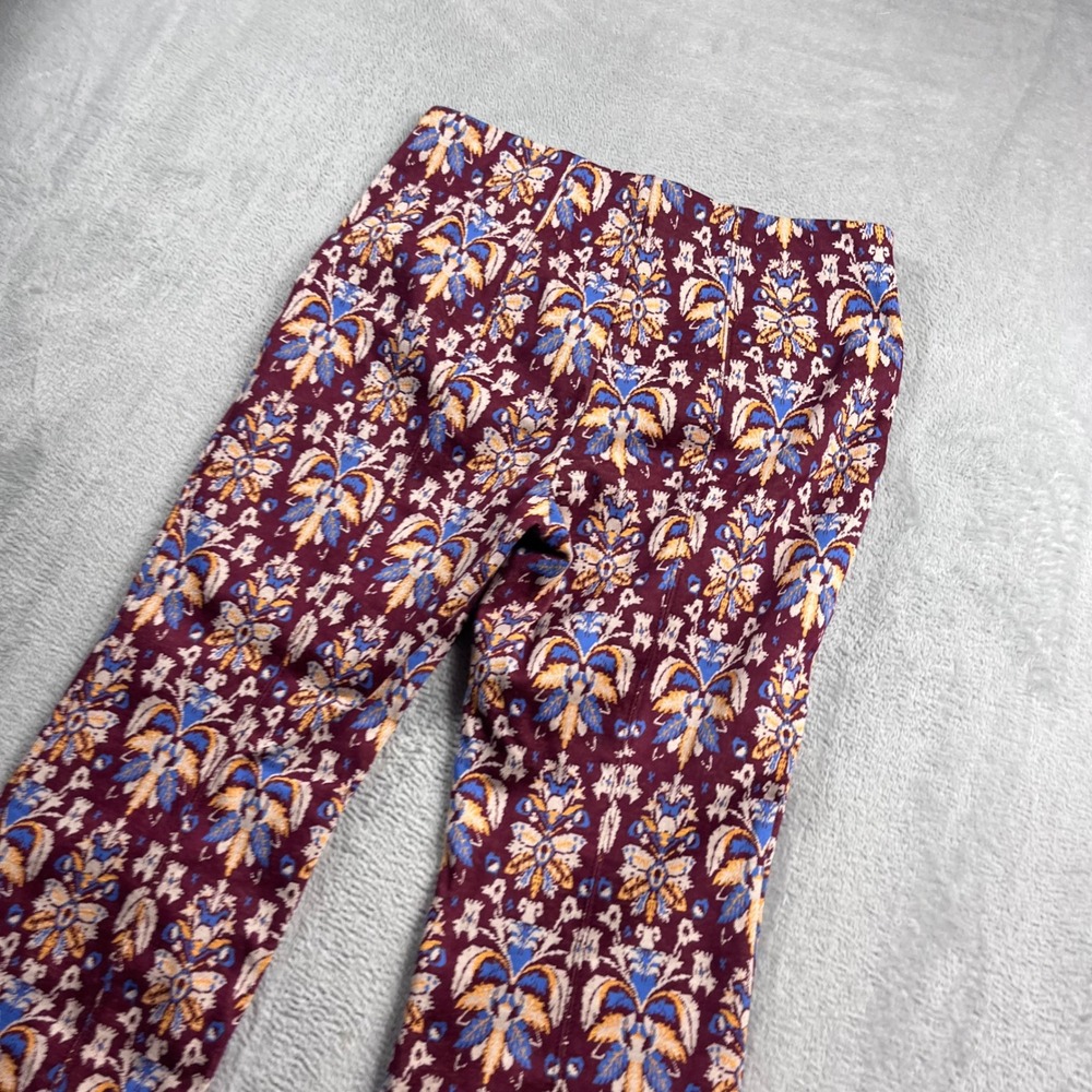 Maeve Anthropologie Margot Damask Tapestry Print Flare Pants Burgundy XS - Picture 10 of 11